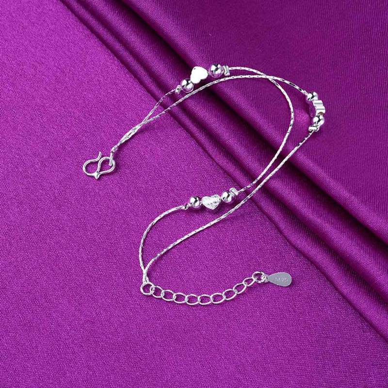 Fancyqube  925 Silver Women Double Love Anklet Jewelry