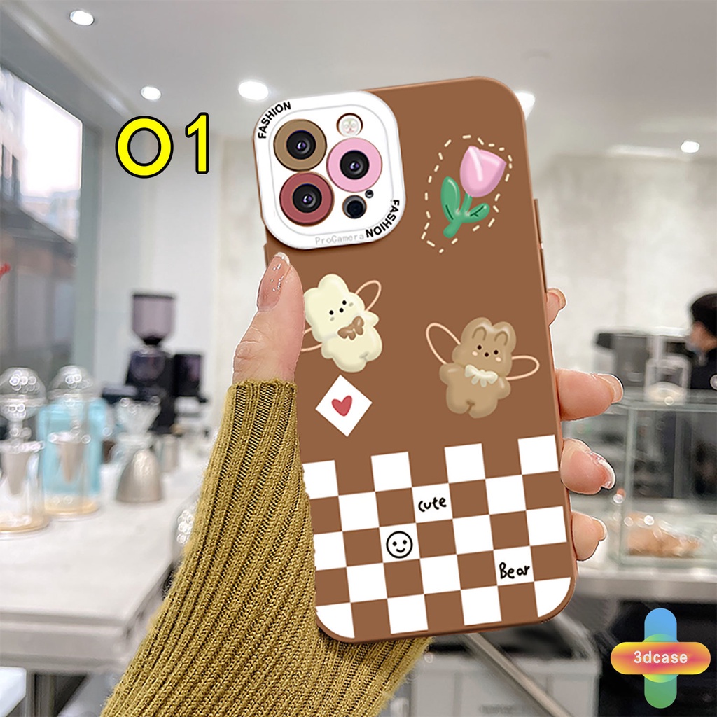 IPHONE Casing Ponsel Hitam Motif Kotak-Kotak Mewah Kompatibel Untuk For IPhone 7 Plus 11 6 6S 8 Plus XR 11 12 13 PRO MAX X XS MAX Se 2020 6SPlus 7Plus 6Plus 8Plus XSMAX motif Kartun Beruang Lucu Smiley Case Anti Jatuh Soft Cover