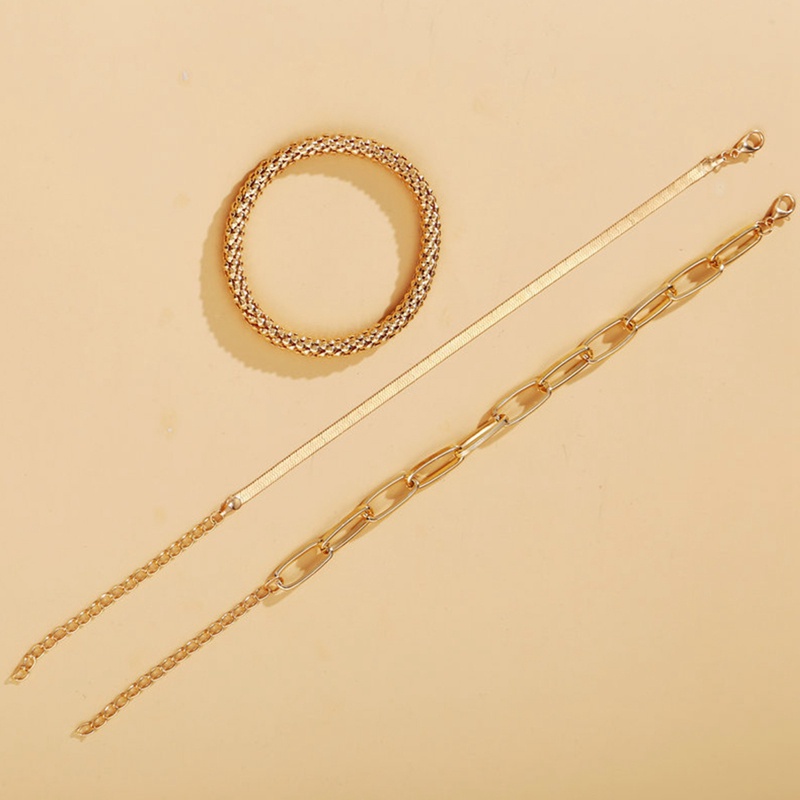 3pcs / Set Gelang Rantai Ular Tebal Warna Emas / Silver Gaya Vintage Untuk Wanita