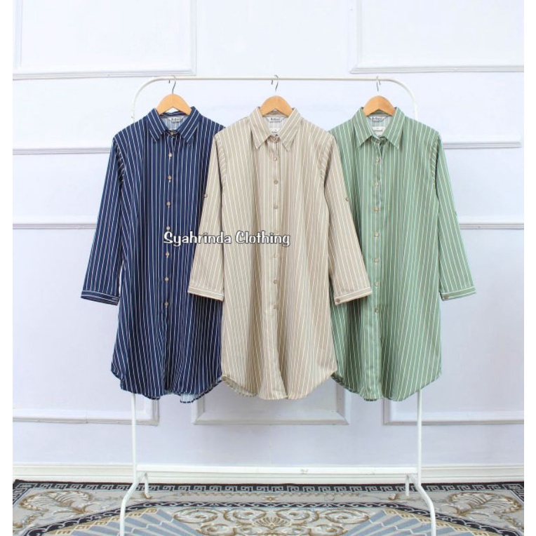 Kemeja Tunik Wanita Salur Strip Bigsize dan M L XL XXL Baju Kerja Kantor