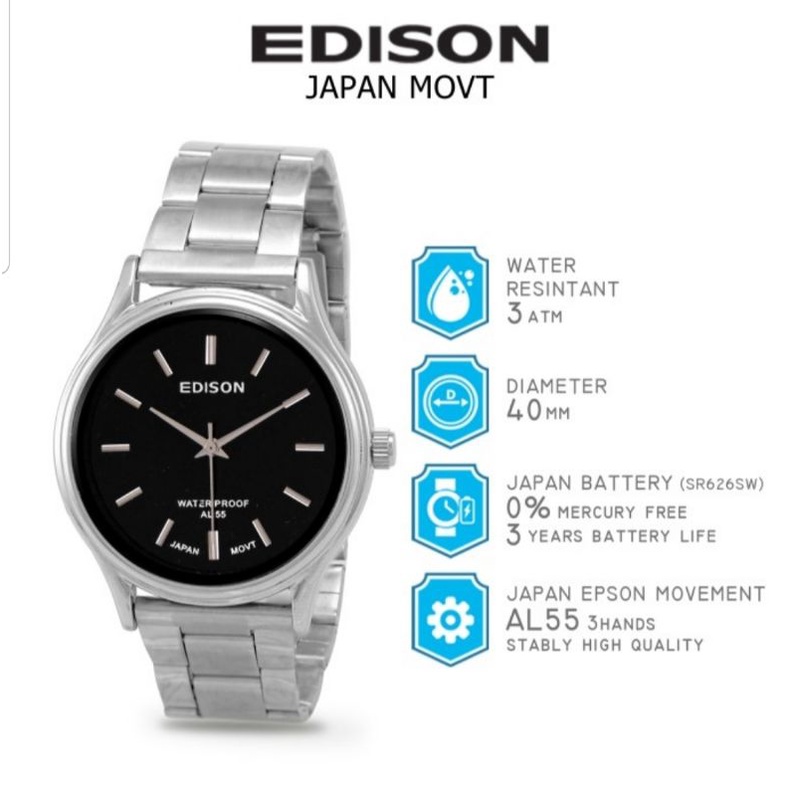 Jam Tangan Edison AR 243.1 EG R Waterproof Japan Movement