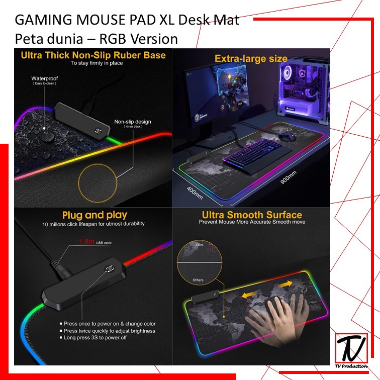 MURAH Professional Gaming Mouse Pad XL Desk Mat Peta Dunia Semua Ukuran - COD