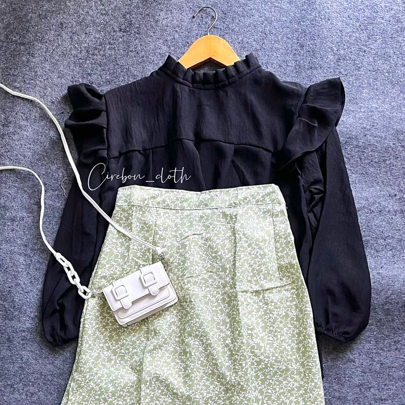 ONE SET PETTERN SKIRT FLORAL SKIRT (Cirebon Cloth)-Rok matcha blus hitm