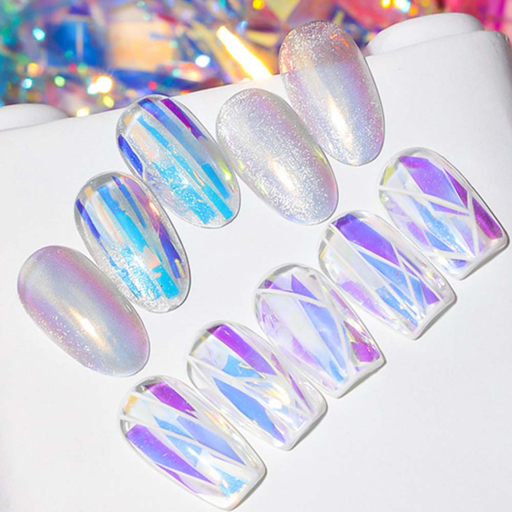 MXBEAUTY 1 Box/set Nails Art Decoration DIY Nail Foil Film Aurora Broken Glass Foils Mirror Glitter Decal Colorful Transfer Paper Nail Stickers Manicure Tools Laser Cellophane