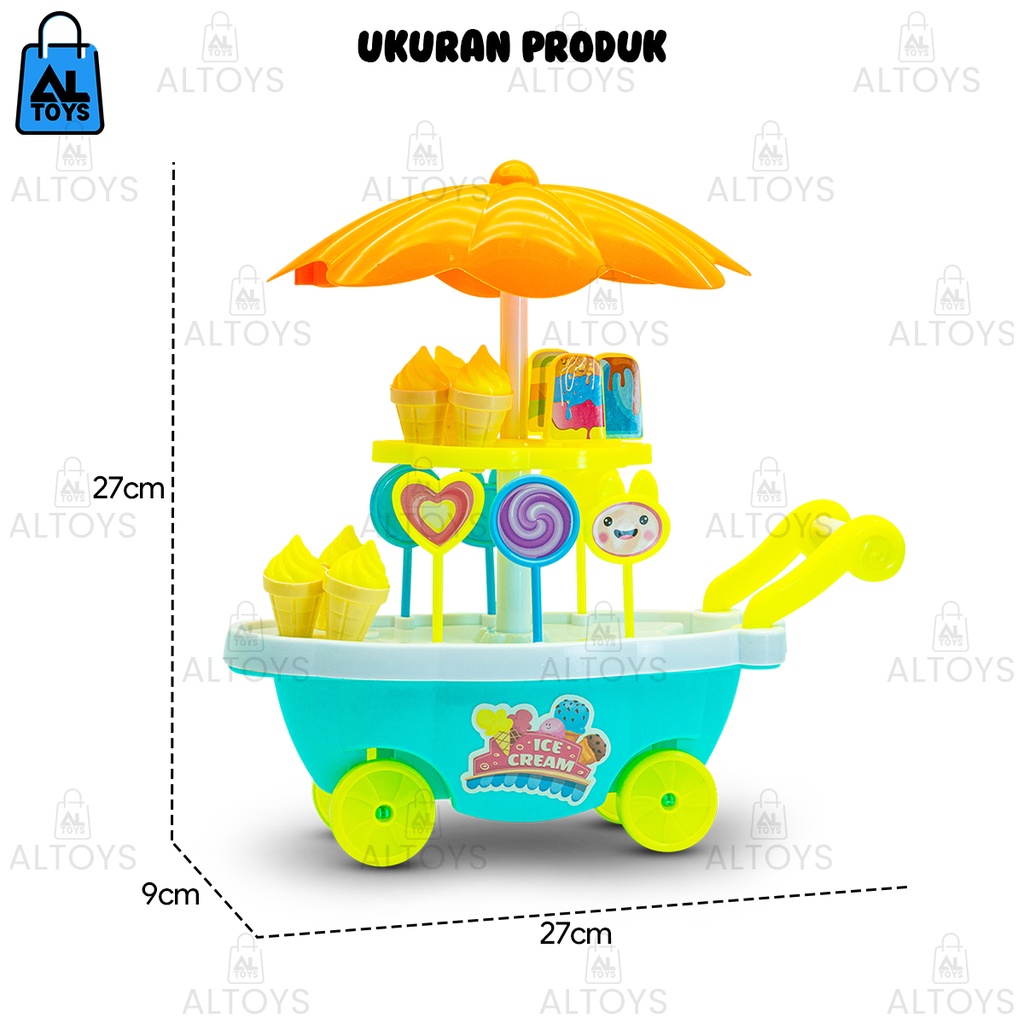 MAINAN STROLLER GEROBAK JUALAN ICE CREAM KUDA PONY MEJA KURSI SET FI508