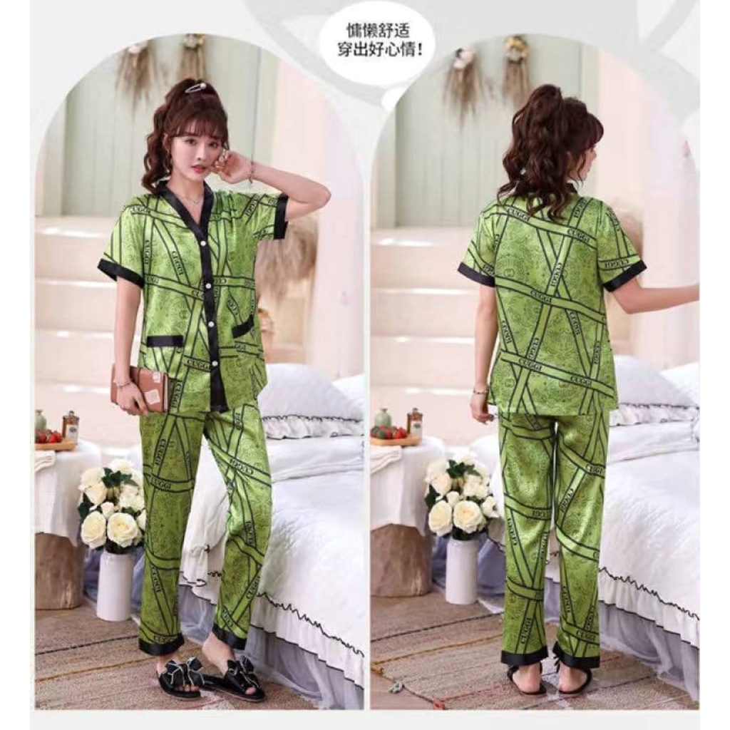 Piyama baju tidur satin lengan pendek celana panjang cp