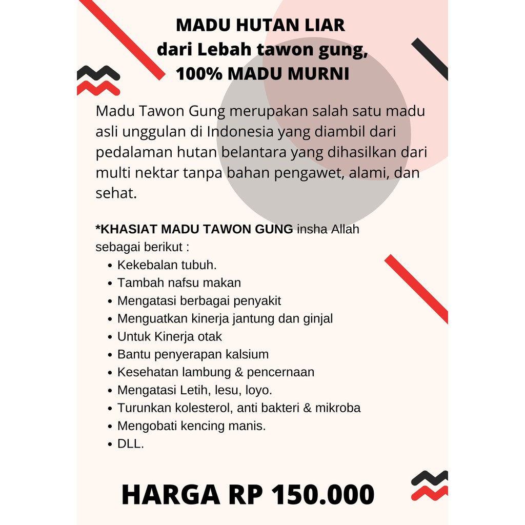 

MADU HUTAN LIAR MURNI 100% (MADU TAWON GUNG)