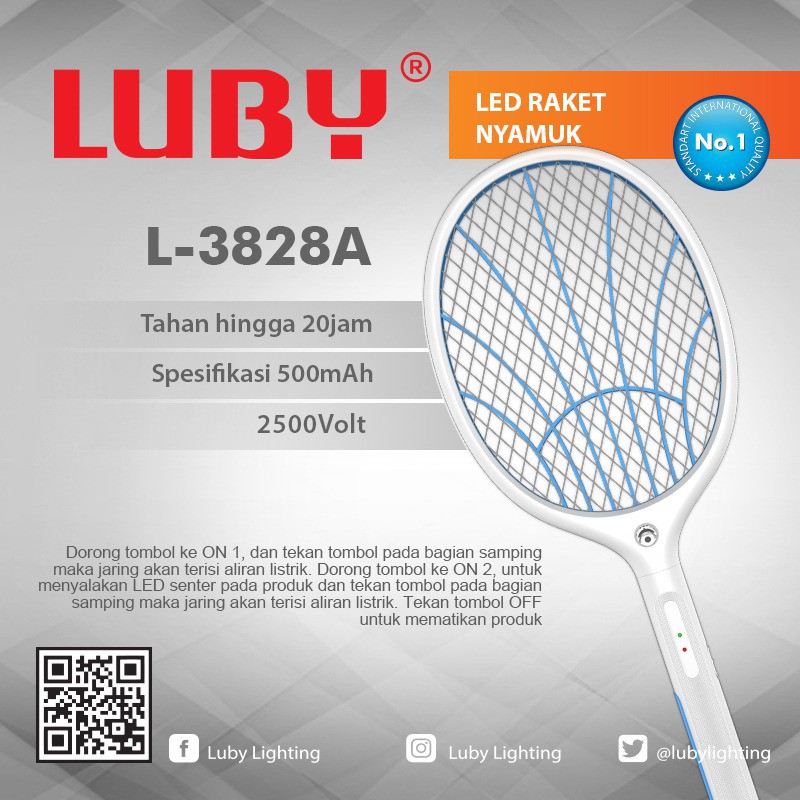 Raket Nyamuk Luby L3828A + Senter 1 Led