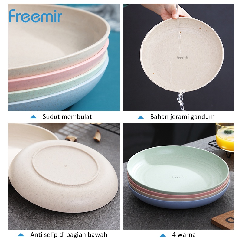 freemir Set 4 Pcs Dinner Plate 25 cm Piring Bulat Piring Makan Wheat Straw Mix Warna Warni Set 4 pcs-5