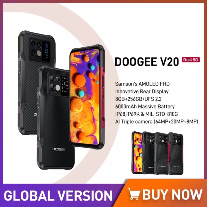 Doogee V20 Smartphone 5G 4G 8GB + 256GB 6000MAh 6.43 "Android 11 Dimensi 700 Octa Core OTG NFC