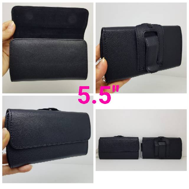 Sarung Kulit Pinggang Hp UNIVERSAL 5.0&quot; / 5.5&quot; / 6.0&quot; Posisi TIDUR / 2 SLOT CARD 6.0/6.5 MENDATAR Leather Flip Magnet