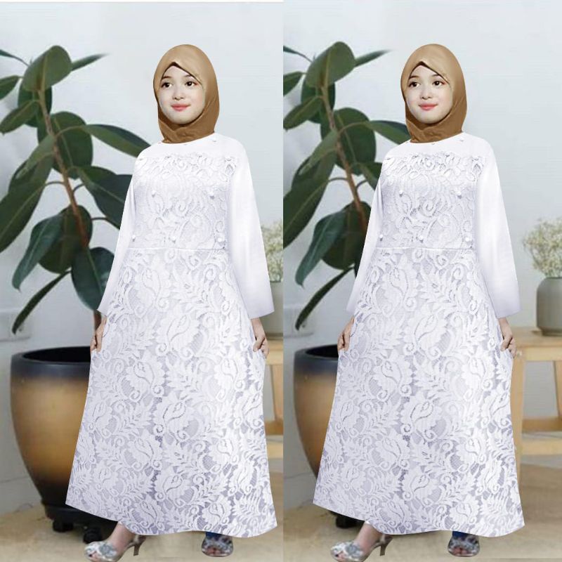 BAJU DRESS GAMIS KID KIDS ANAK WANITA PEREMPUAN MUSLIM BRUKAT BROKAT BUNGA IMPORT PREMIUM PESTA KONDANGAN UMROH NAIK HAJI AURORA KIDS DRESS UMUR 4 5 6 7 8 9 10 11 12 13 TAHUN WARNA POLOS PUTIH BERSIH PURE WHITE