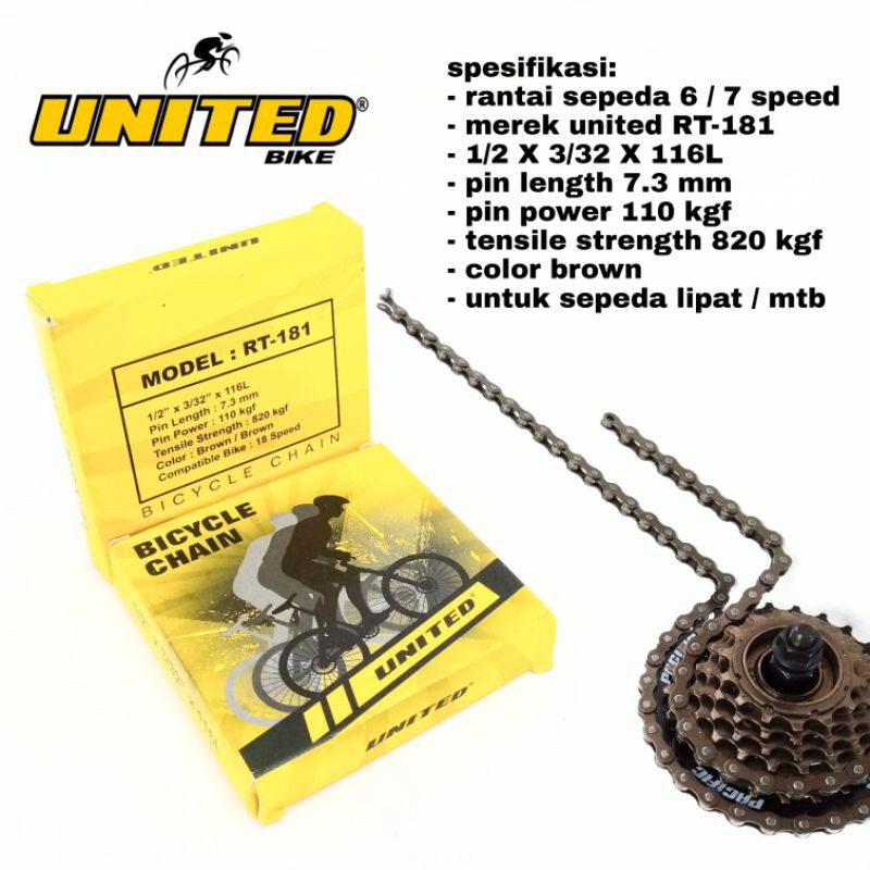 rantai sepeda 6 / 7 speed united bisa untuk group set Shimano sepeda lipat mtb seli federal minion