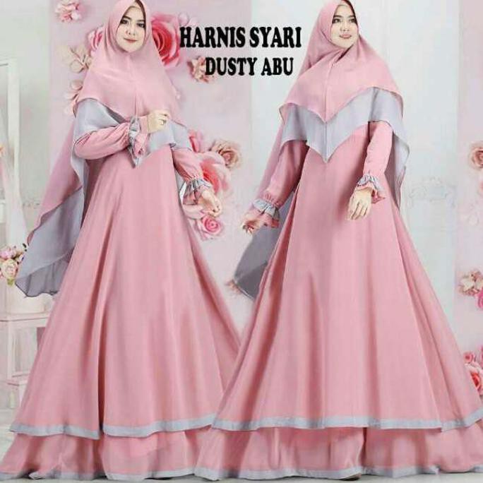 Harnis Set Syari Full Ceruti Mix Warna Gamis+Khimar 2 Layer Pinguin Cuci Gudang 
