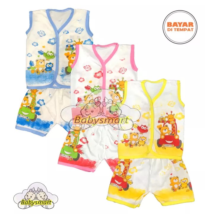 BAYIe - MELODY PUTIH ... 3 SET Setelan Baju Bayi Buntung+Celana Pendek umur 0-3 bulan/bajurumah