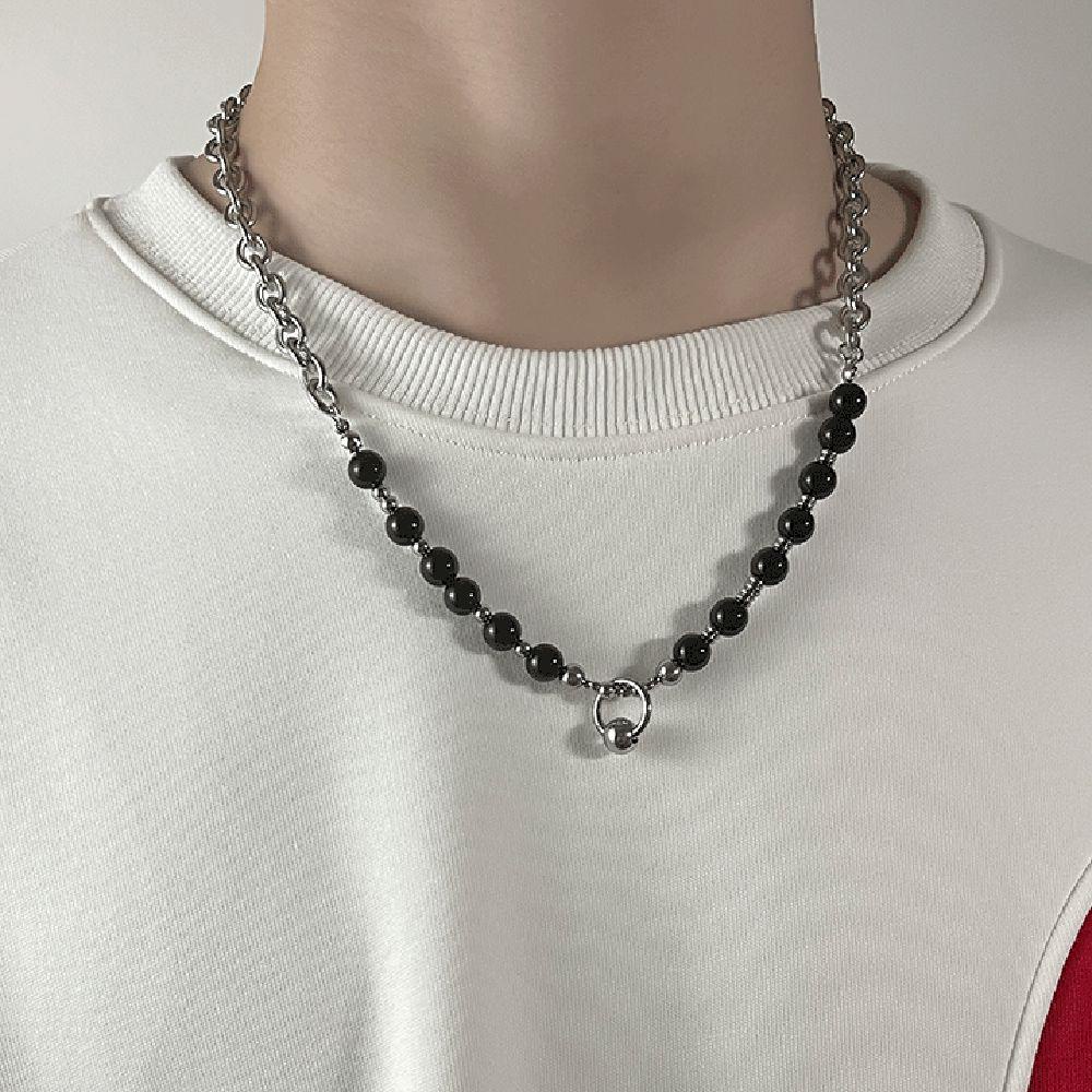 Mxbeauty Obsidian Kalung Punk Keren Hip Hop Trendi Hadiah Punk Pria Choker Baja Titanium Pria Rantai Klavikula