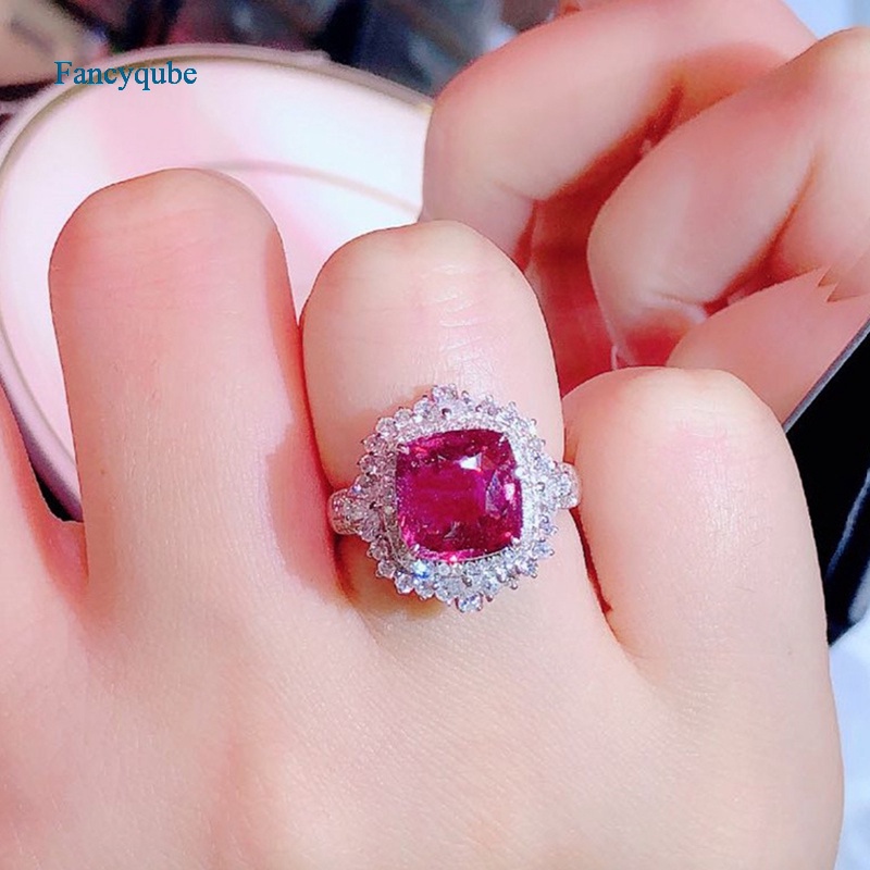 Fancyqube Cincin Cubic Zirconia Warna Merah Gaya Modern Untuk Wanita