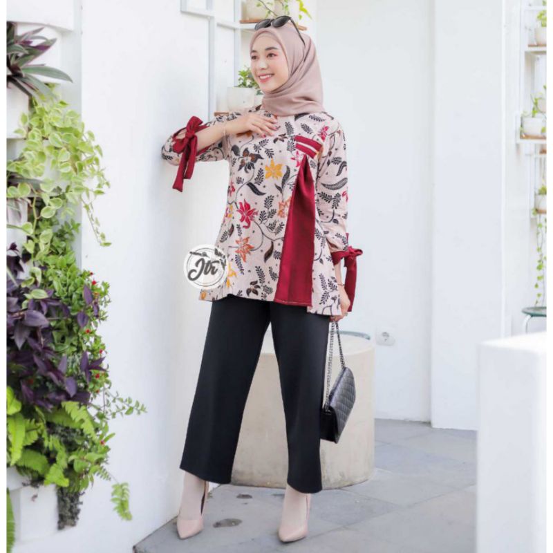 Batik wanita ASJ SA HRB026 Kenongo Kemeja Tosca Pendek-Ayana maroon
