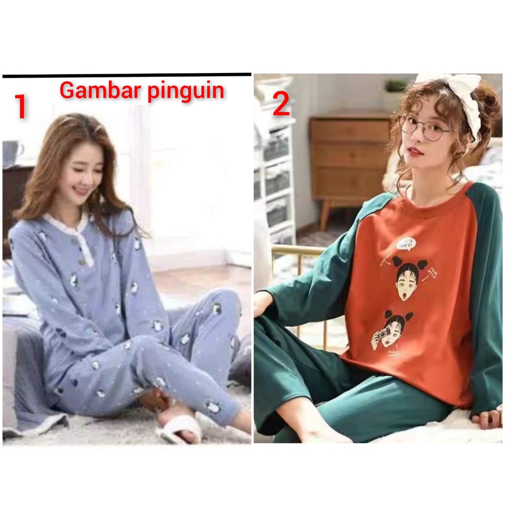 Baju tidur piyama pp wanita bahan kaos import tebal