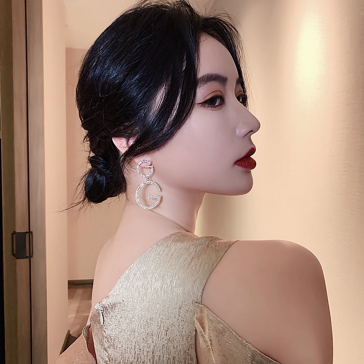 Anting 925 Silver Needle Bentuk G Besar Aksen Berlian Gaya Korea Untuk Wanita