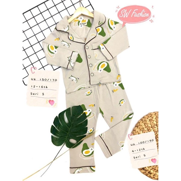 Piyama Anak PP Kancing/ Baju Tidur Anak Import Super Premium BLTG / motif Alpukat (limited edition)