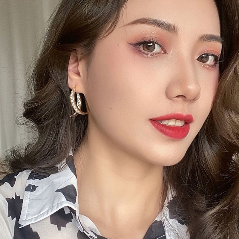 Anting Giwang Model Silang Dengan Kristal + Berlian Imitasi Untuk Wanita