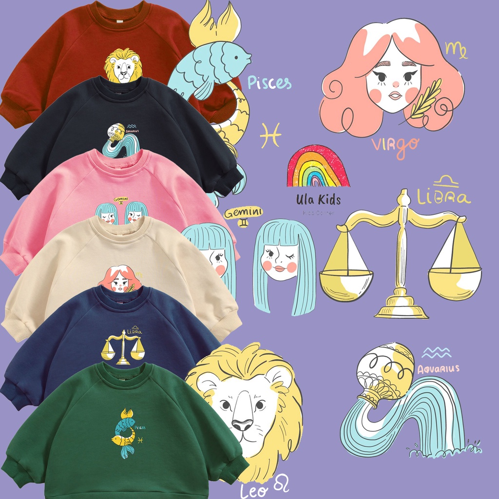 Sweater Anak Crewneck Oversize Anak Original Motif Zodiac Diary Usia 1-6thn