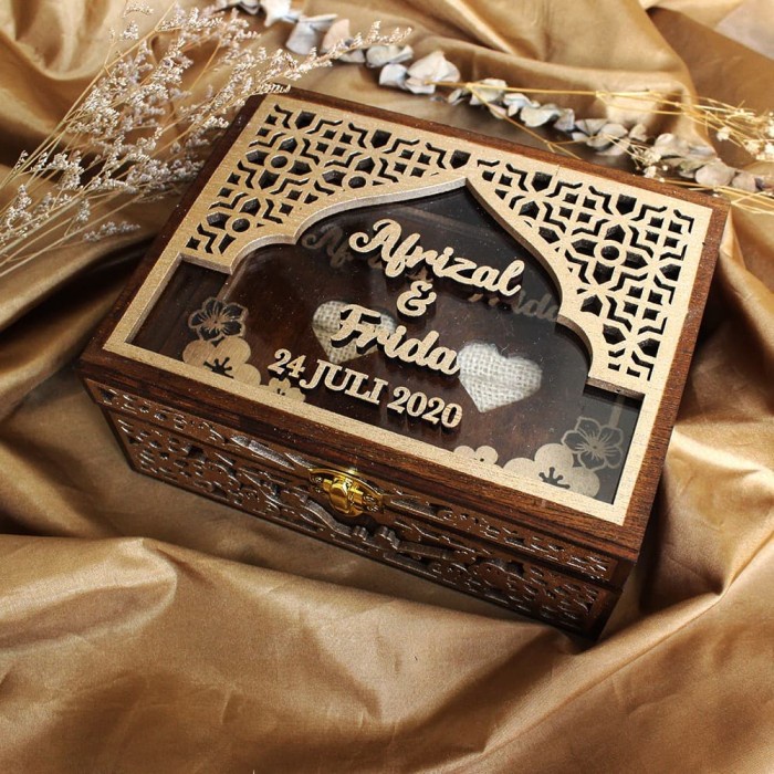 Ring Box Floral 20x15 Full Ukir / Kotak Cincin / Kotak Kayu Elegan