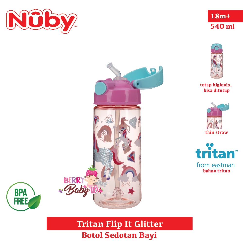 Nuby Thirsty Kids Tritan Flip It Botol Minum Bayi Anak BPA Free 18m+ Berry Mart