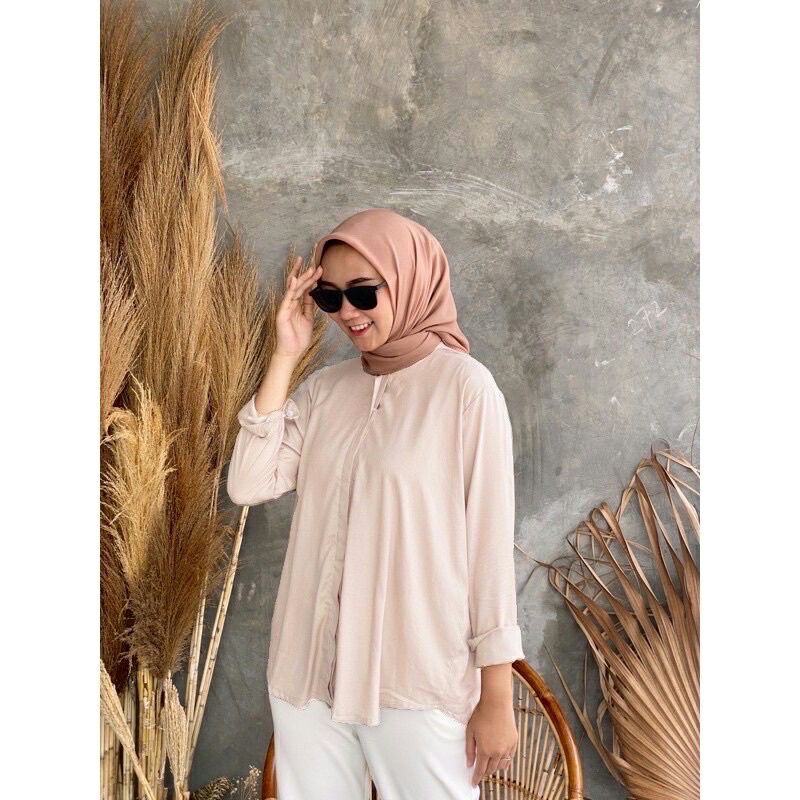 KEMEJA WANITA OVER SIZE FIT TO XXL RAYON TWILL-cream
