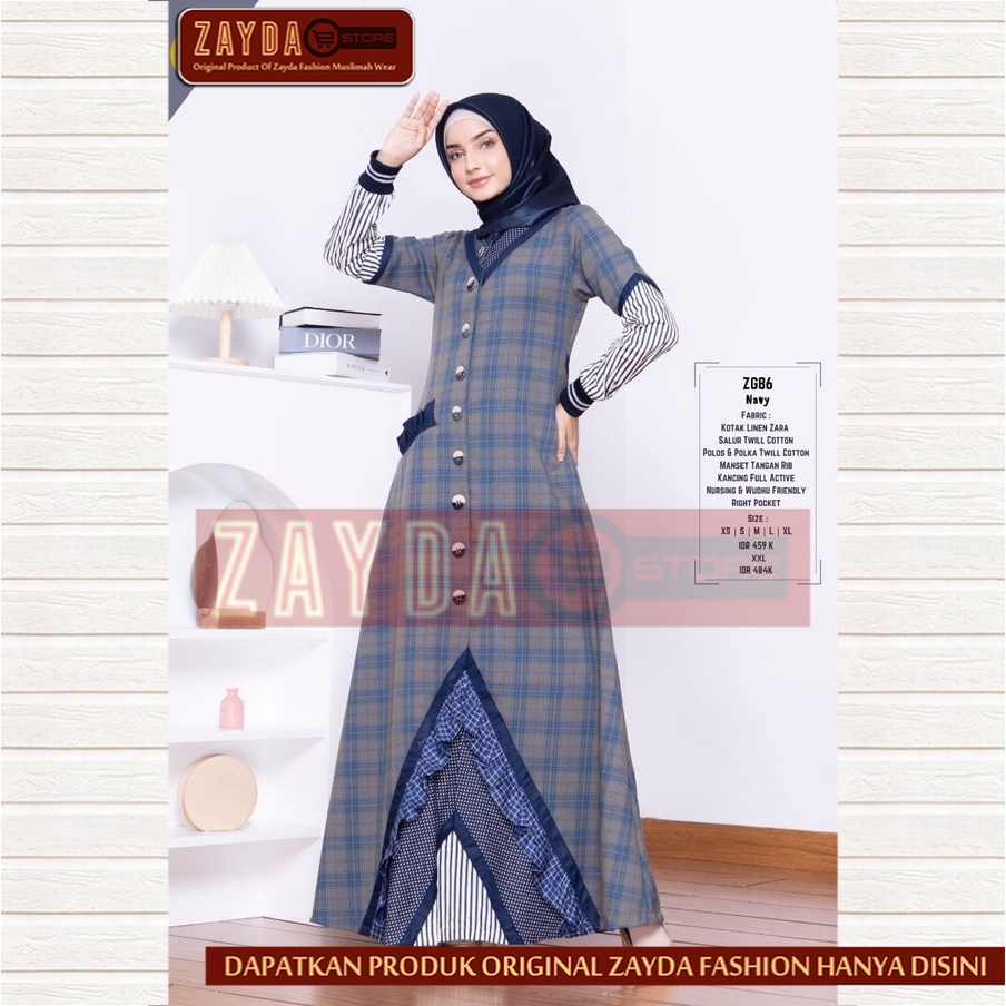 Gamis Remaja Terbaru Gamis Zayda Fashion Gamis Wanita Katun Original ZG86 Navy