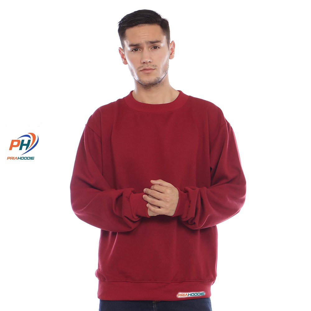 Priahoodie Basic Sweater Polos Pria Cowok Laki Laki Size M - XXL (Bisa Cod)-MAROON