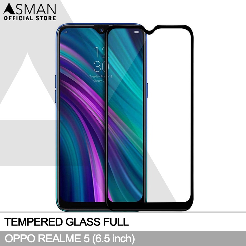 Tempered Glass Full Realme 5 (6.5&quot;) | Anti Gores Kaca - Hitam