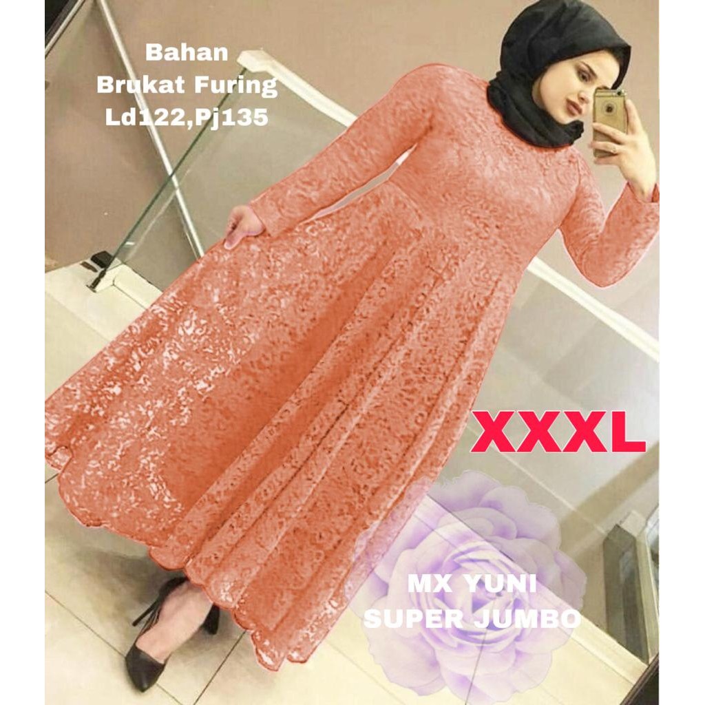 MAXI DRESS YUNI BRUKAT JUMBO rD / MAXI DRESS BRUKAT READY 3 UKURAN