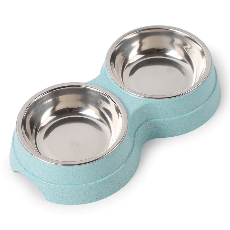 SR9 KOVELY Tempat Makan Hewan Peliharaan Kucing Anjing Feeding Dishes Double Bowl - CFB33 - Blue BU