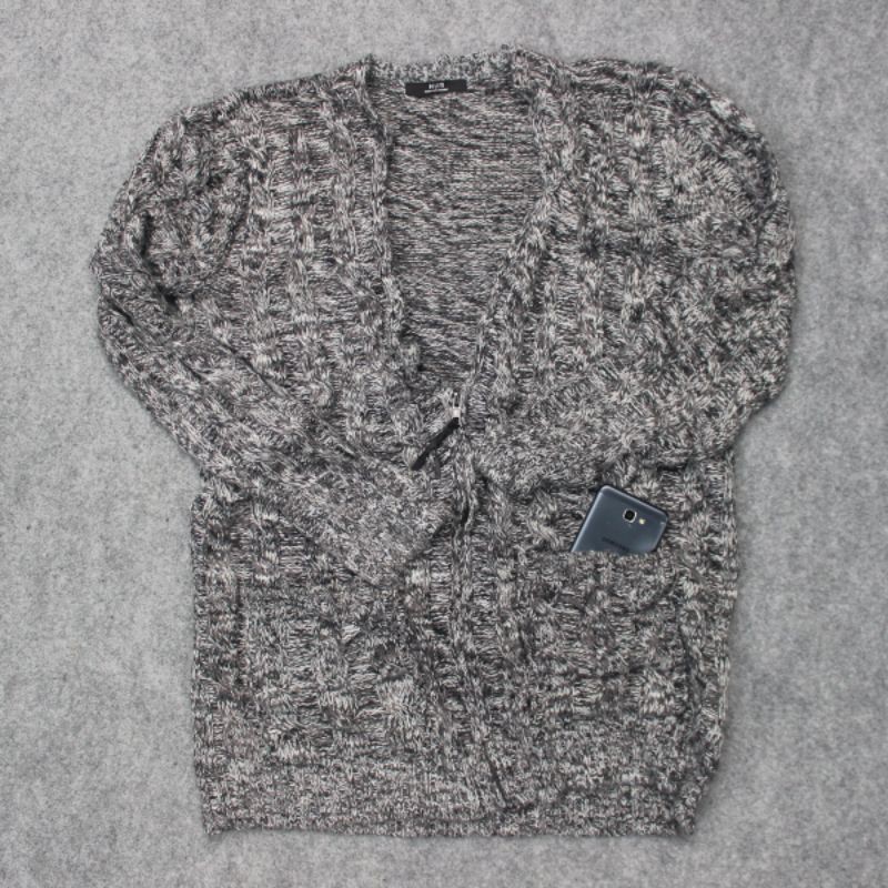 Jaket Cardigan HUM Dark Grey White Misty Sulur Laris Murah