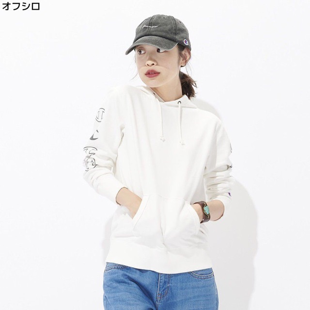 CHAMPION HOODIE WHITE PRINT SIDE (WOMAN) ORIGINAL 100%