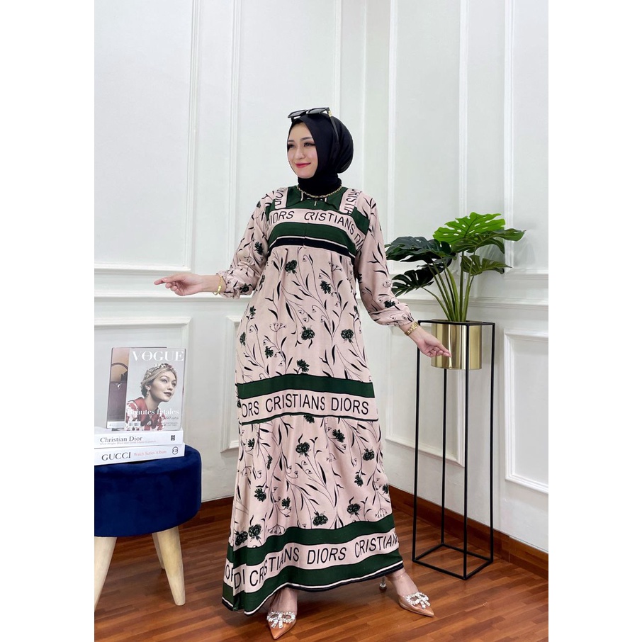 Daster Longdress Adriana Tebal Berkualitas Bahan Rayon Motif Kekinian Busui Resleting Depan