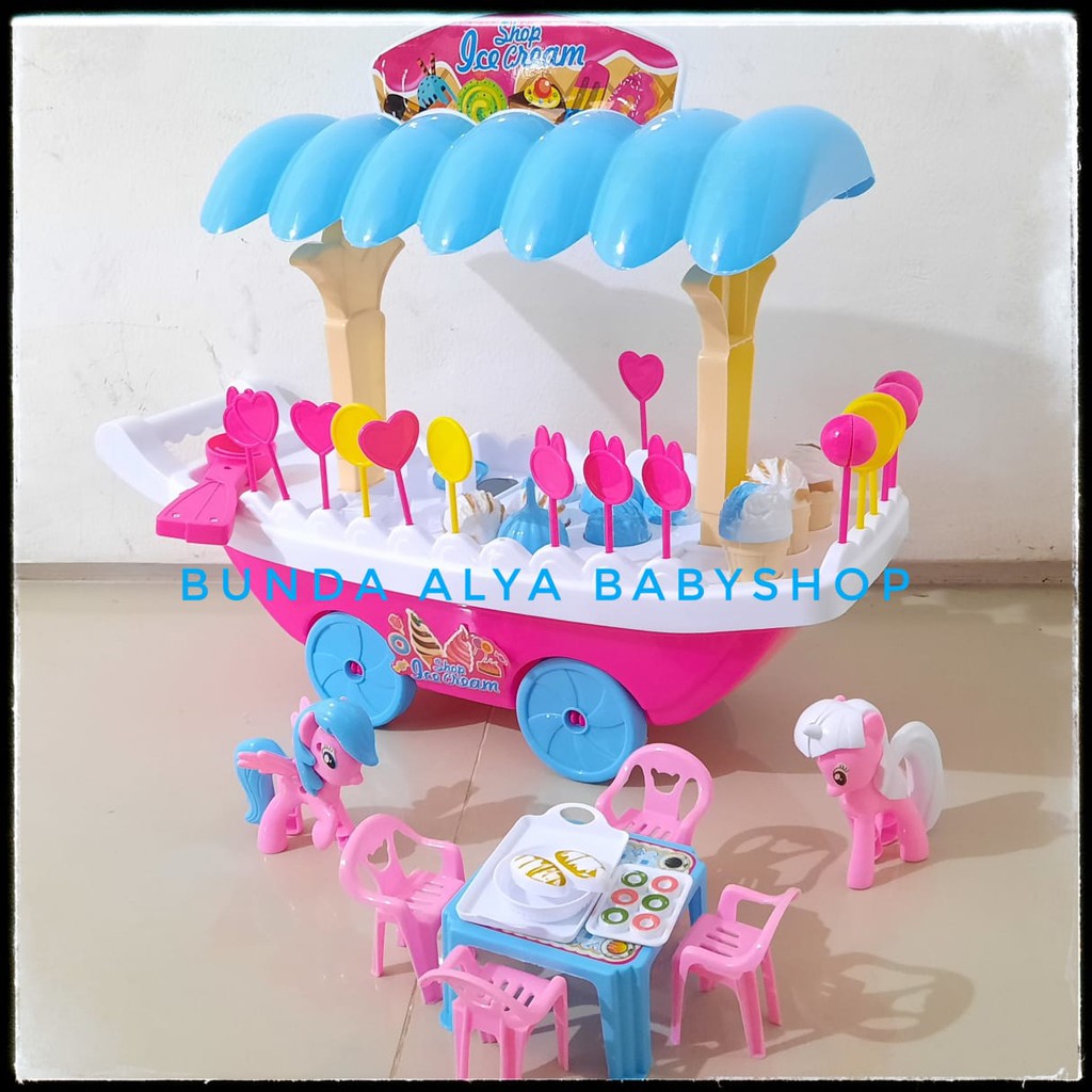 Ice Cream Stroller - Mainan Anak Edukasi - Gerobak Ice Cream Mainan - Troli Es Krim - Trolley Ice Cream Shop Ukuran Besar - Mainan Gerobak Es krim Dorong Fun Toys Ukuran Besar