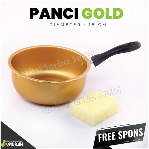 SERBU MURAH - Panci Gold 18 cm + FREE SPONS CUCI PIRING - Panci Mie Gold - Panci Mie / Panci Susu / 