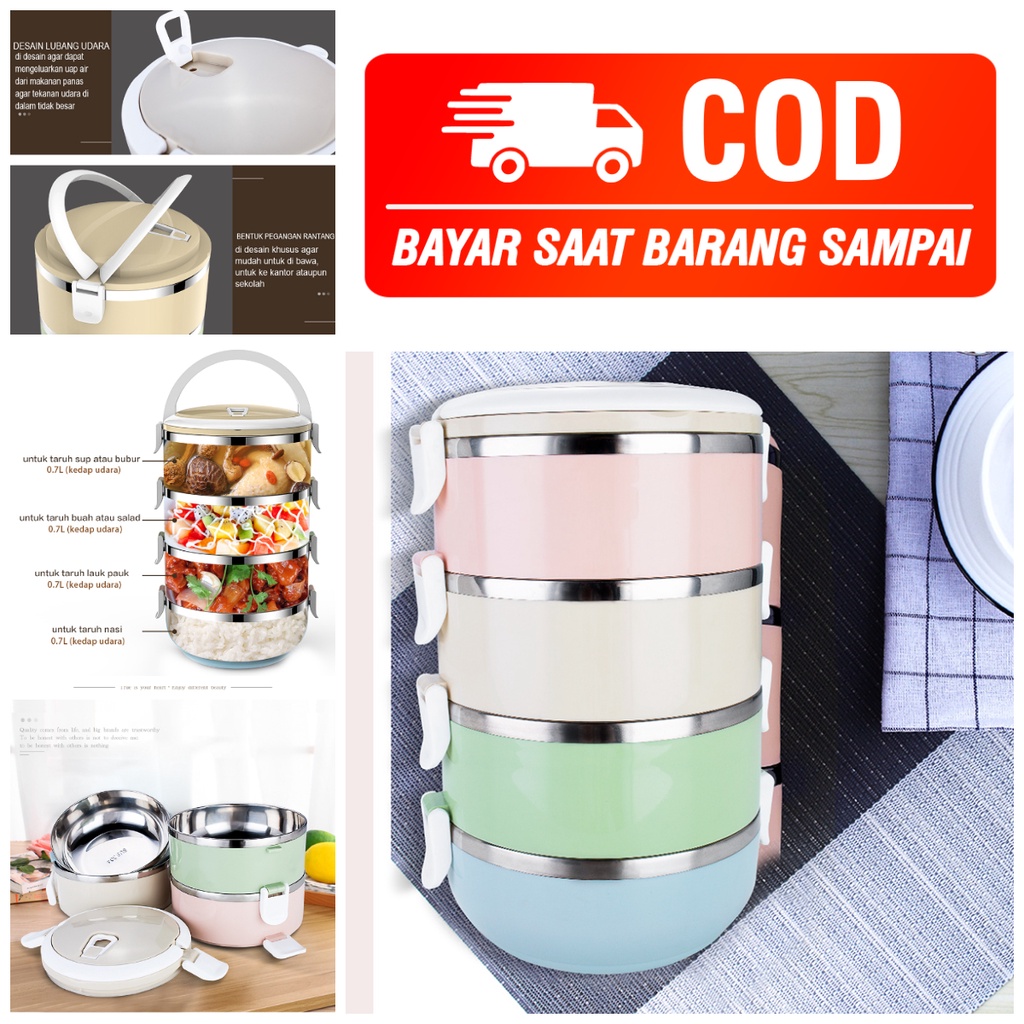 PROMOrantang 4 susun stenlis Dan Rantang 3 susun stenlis Murah Cod Polos Lunch Box Tempat Makan Lauk Sayur Stenlis rantang stainless murah rantang 3susun stenlis murah-TERMURAH