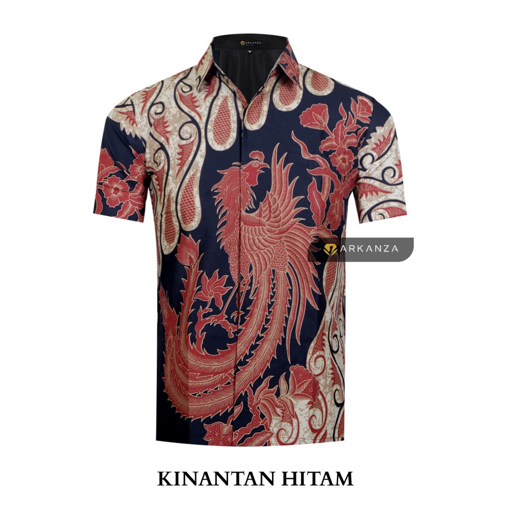 BATIK ARKANZA Motif KINANTAN HITAM Hem Atasan Kemeja Baju Batik Pria Cowok Laki Laki Slimfit Full Lapis Furing Lengan Panjang Lengan Pendek Original Asli