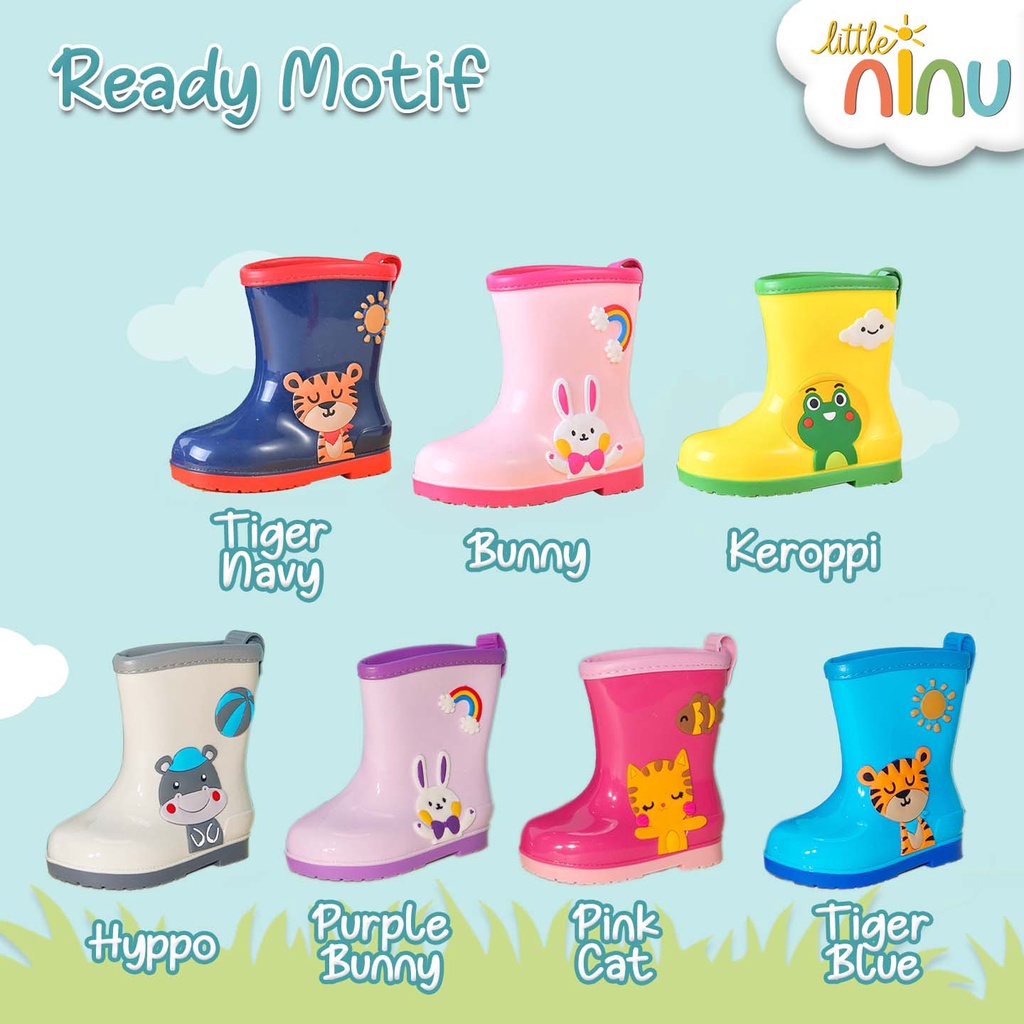 Sepatu Boot Anti Air Anak / Sepatu Hujan Anak Karakter Binatang Little Ninu