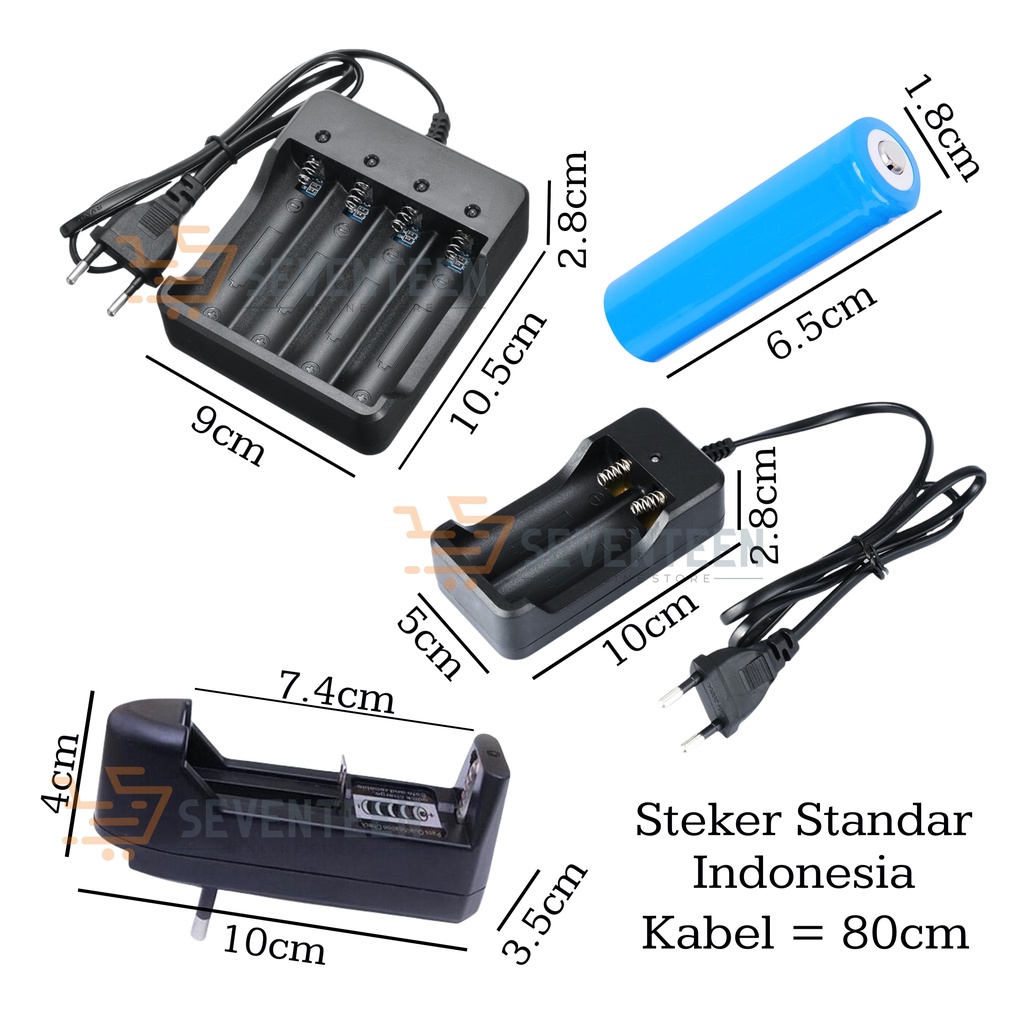 SEVENTEEN BATERAI RECHARGER 18650 3400 mAh BATERAI CAS ULANG BIRU BATU BATRE CASAN BATERAI BATREI 1 SLOT 2 SLOT 4 SLOT BATRAI ISI ULANG