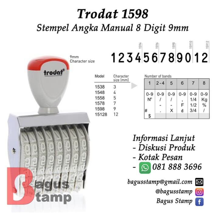 

Stempel Manual Angka 8 Digit 9mm Trodat 1598