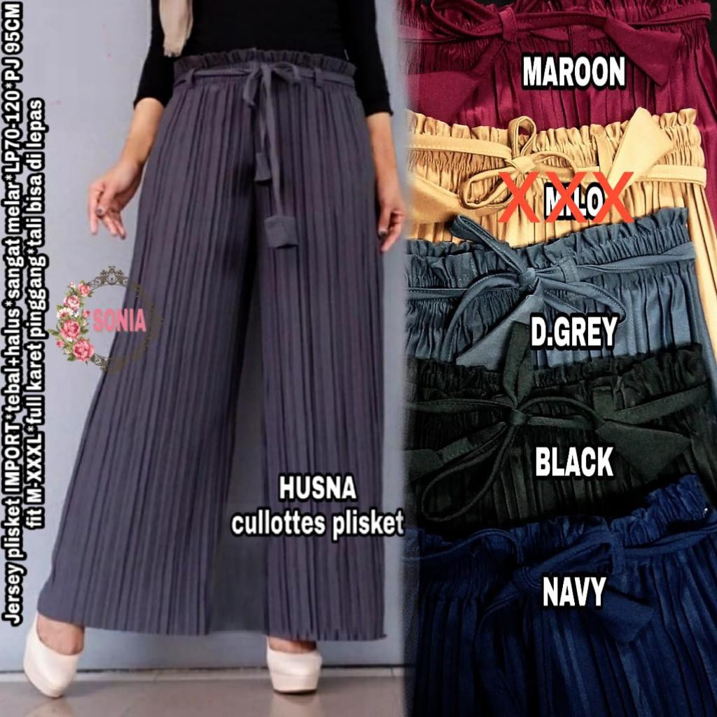 Husna Kulot Full Karet Pinggang Jersey Plisket Import Husna Kulot Full Karet Pinggang Jersey Plisket Import