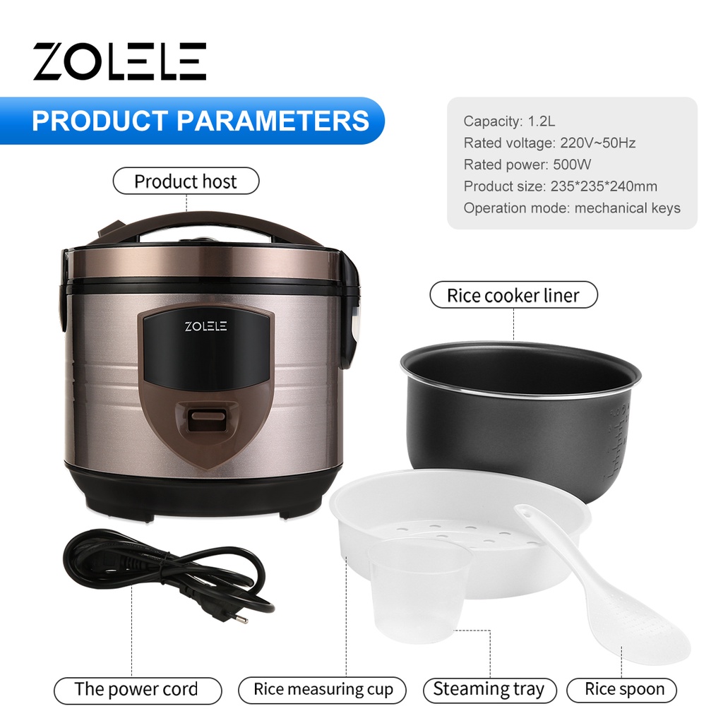 ZOLELE Rice Cooker Mini Penanak Nasi 3-5 Porsi Eletric Pressure Cooker Multi Non Stick Cooking Pot Panci Elektrik Multifungsi Steamer Low Watt Home Kitchen ZB501