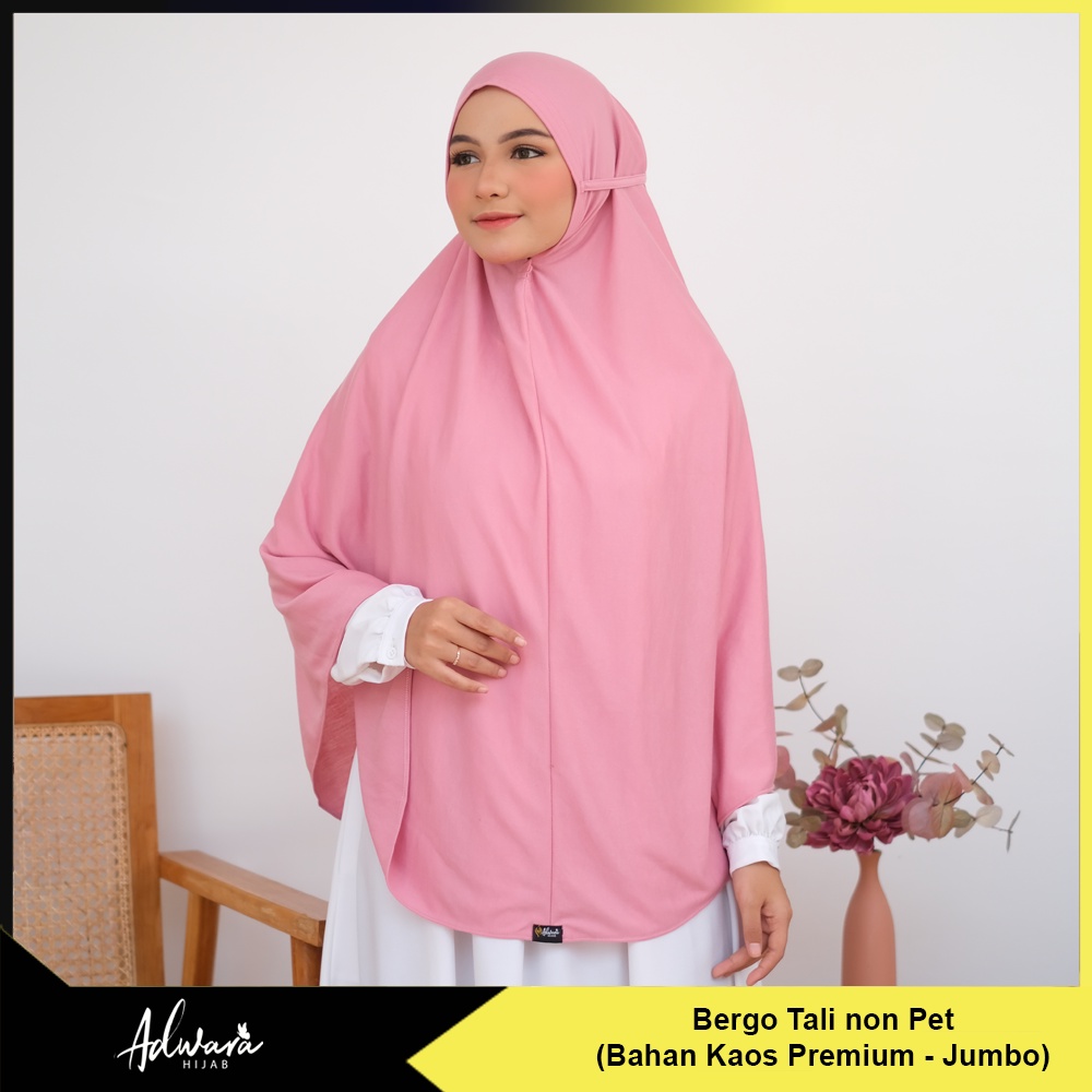 ADWARA HIJAB Jilbab Bergo Tali Bahan Kaos Premium Size Jumbo (Tebal dan Adem)