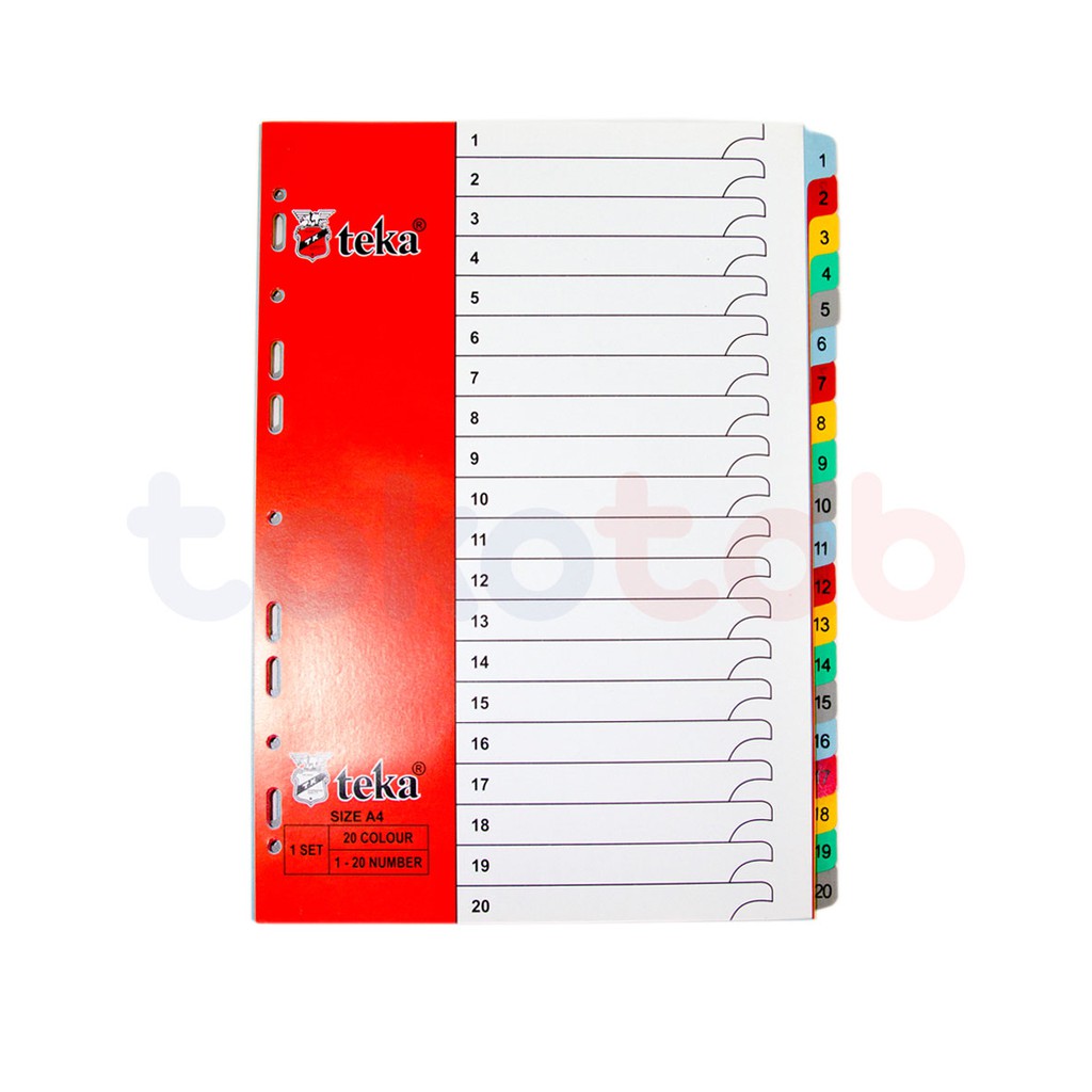 

Tokotab - Devider Pembatas Dokumen Ordner TEKA A4 PP Index Angka 1-20 Color
