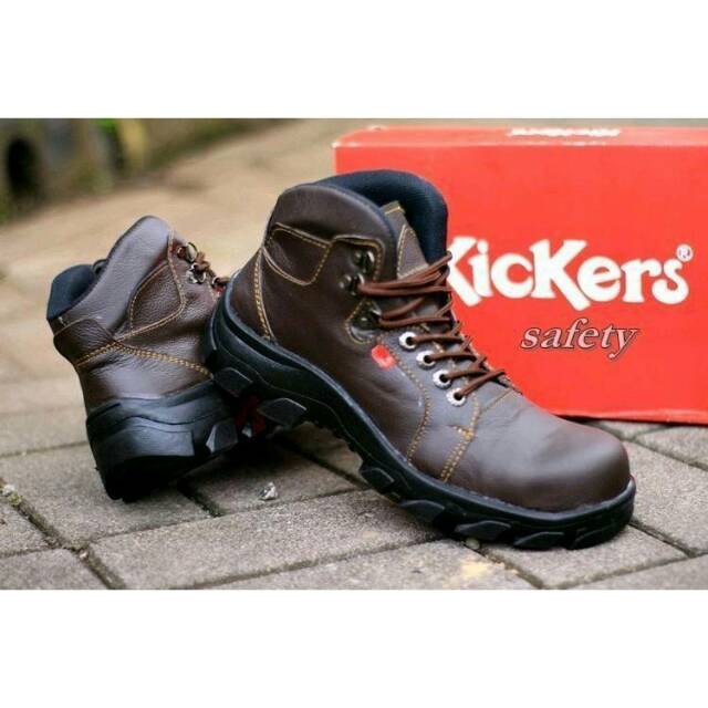 SEPATU PRIA BOOTS KICKERS BOOTS SAFETY (BESI) KULIT COKLAT